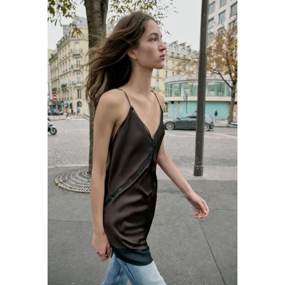 ZARA ASYMMETRIC SATIN EFFECT MIDI DRESS - Picture 5 of 8